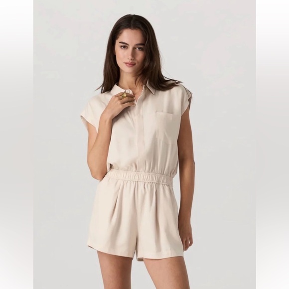 Vuori Pants - Vuori Trestles Twill Romper in Sand Dollar Size L